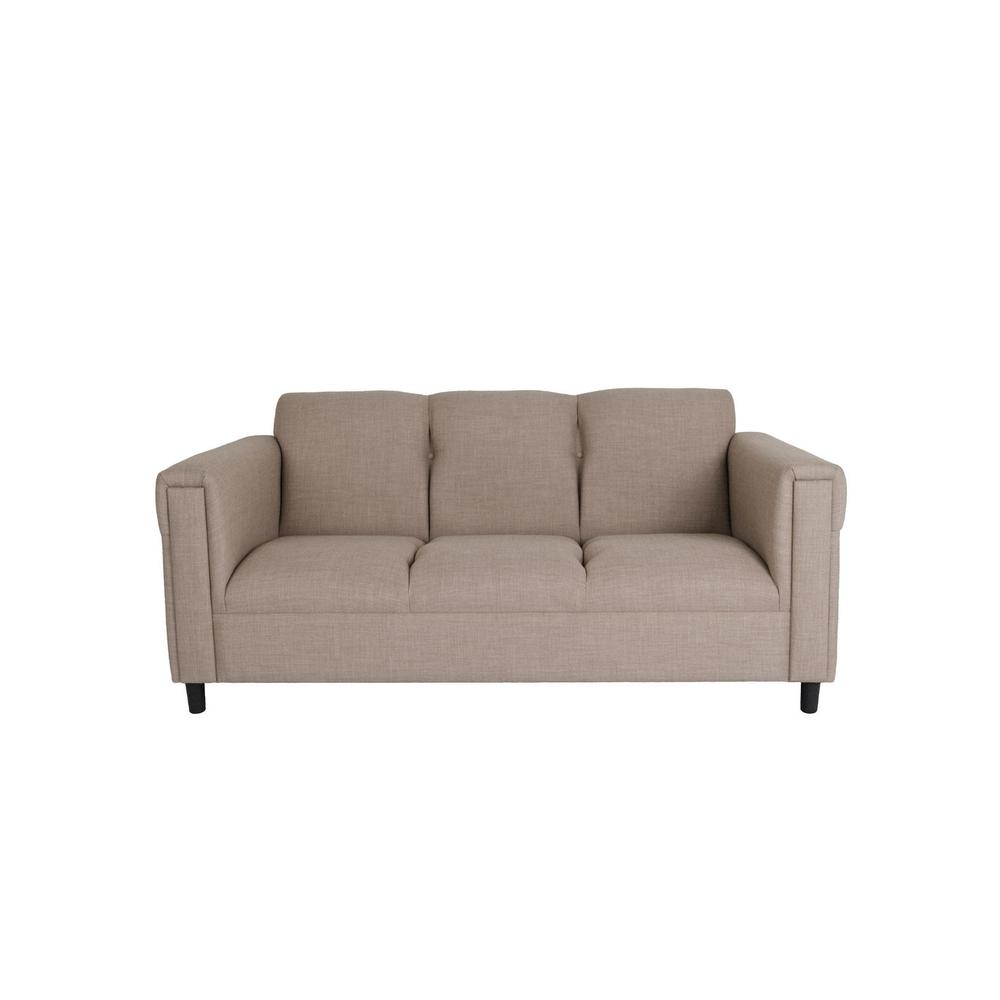 72" Beige Polyester And Black Sofa. Picture 4