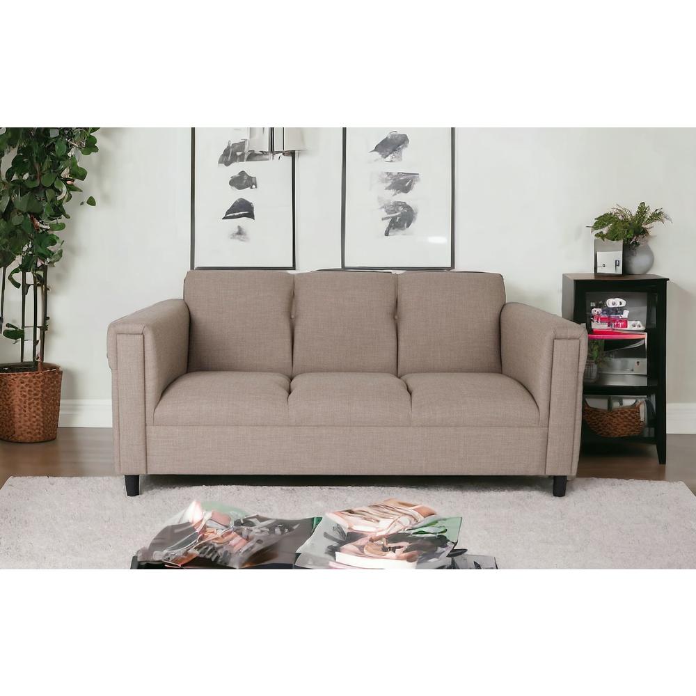72" Beige Polyester And Black Sofa. Picture 2