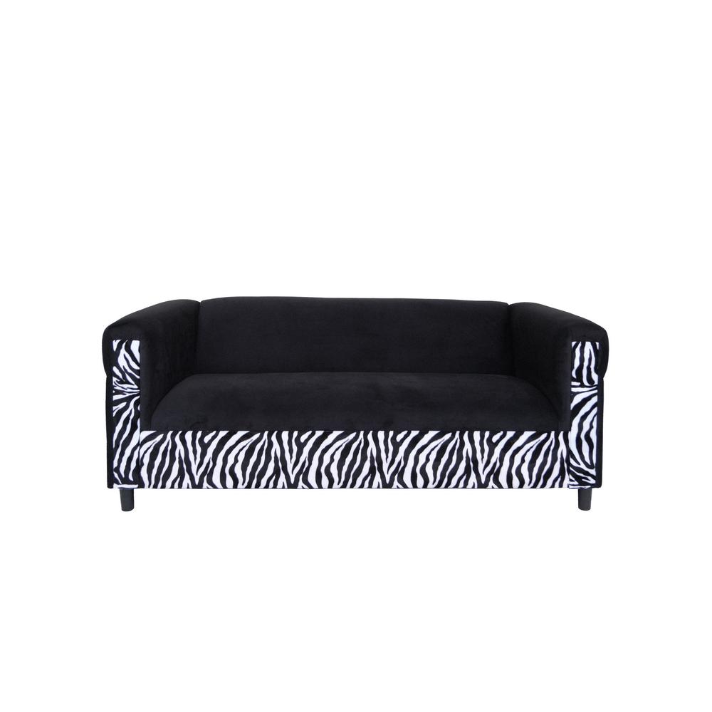 72" Black Velvet Zebra Sofa. Picture 1