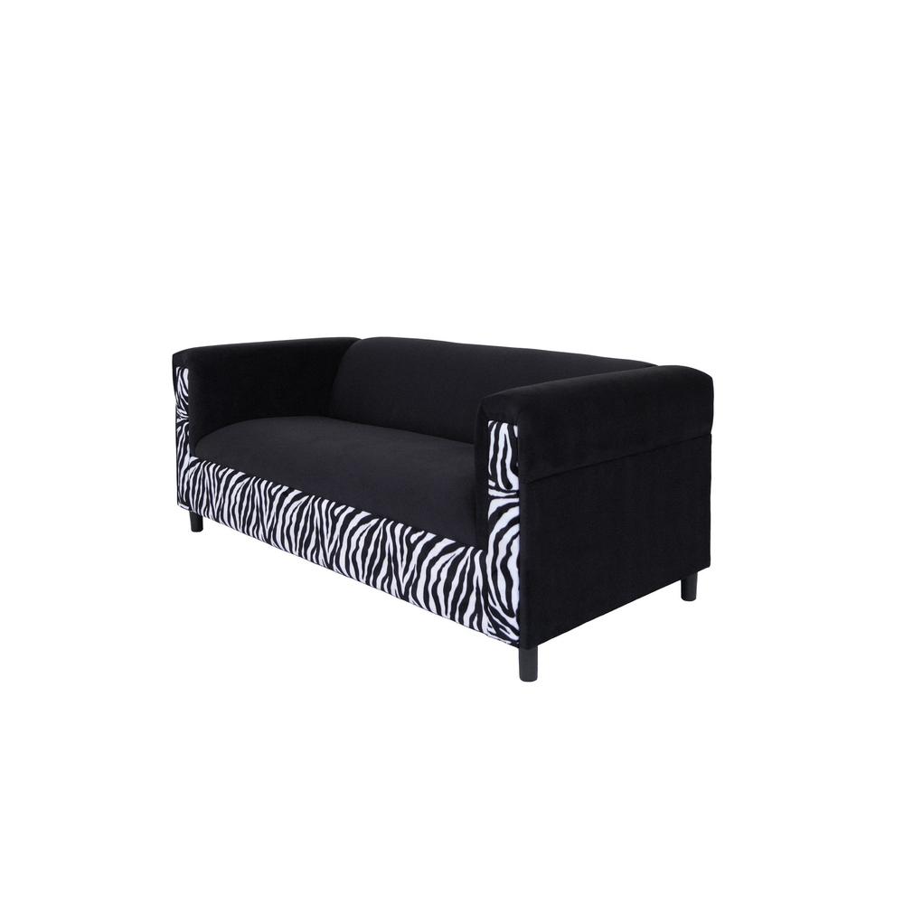 72" Black Velvet Zebra Sofa. Picture 3