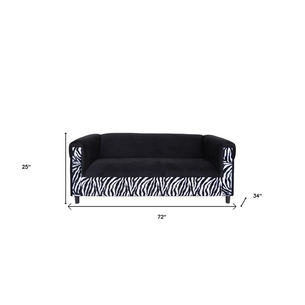 72" Black Velvet Zebra Sofa. Picture 5