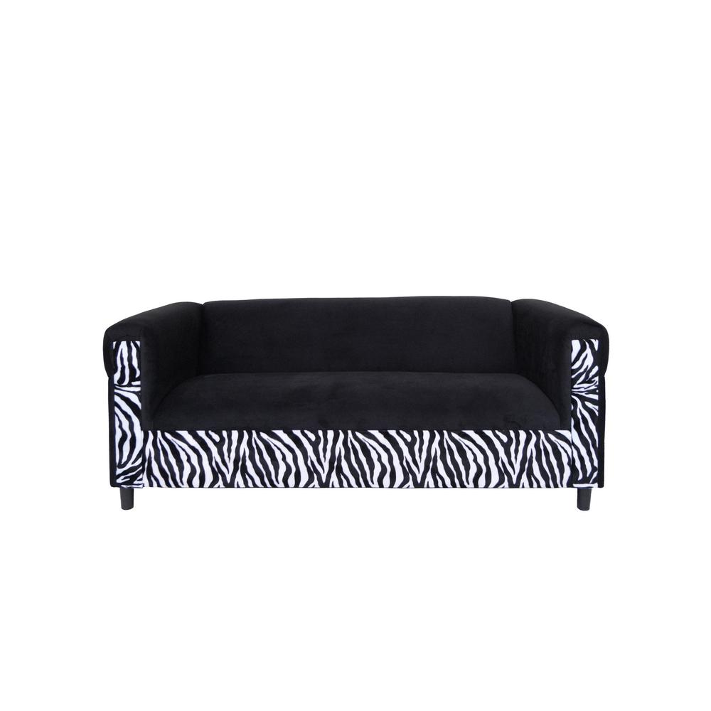 72" Black Velvet Zebra Sofa. Picture 4