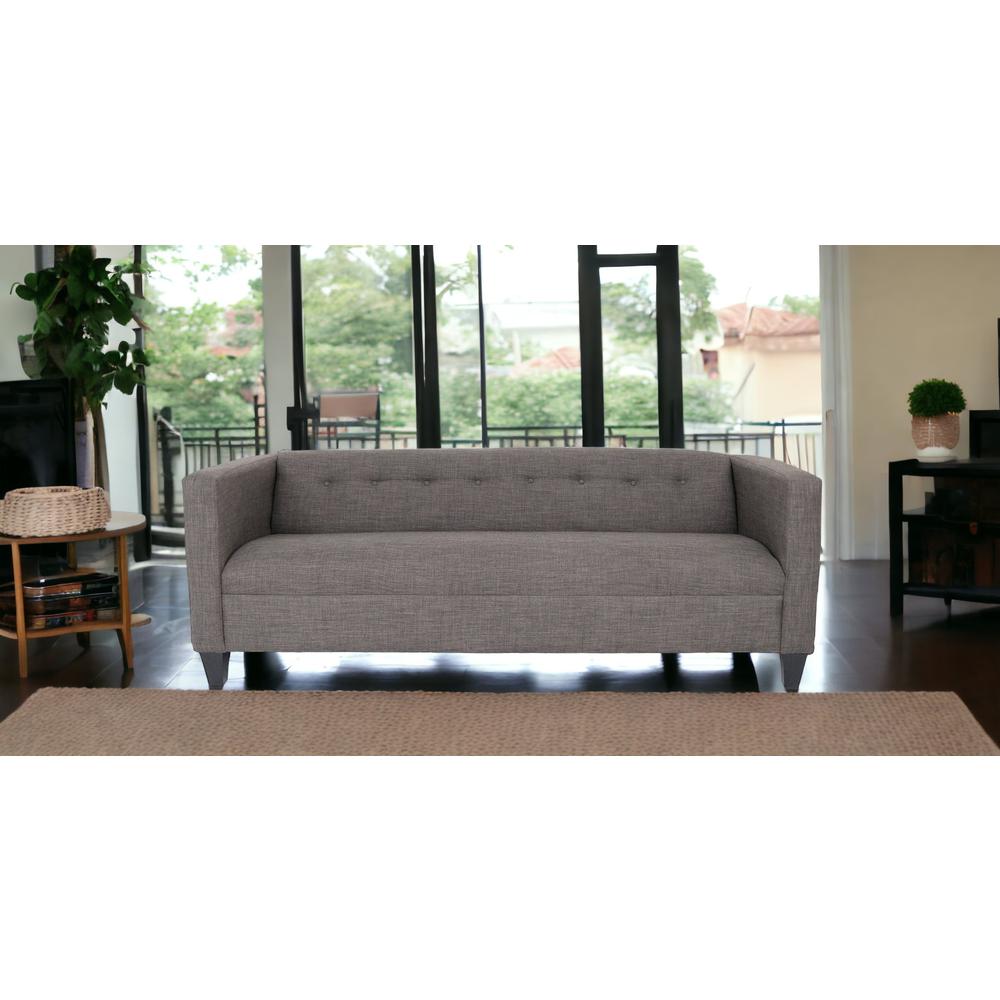 80" Charcoal Polyester And Dark Brown Sofa. Picture 2