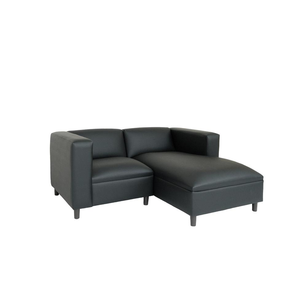 84" Black Faux Leather Sofa Chaise. Picture 1