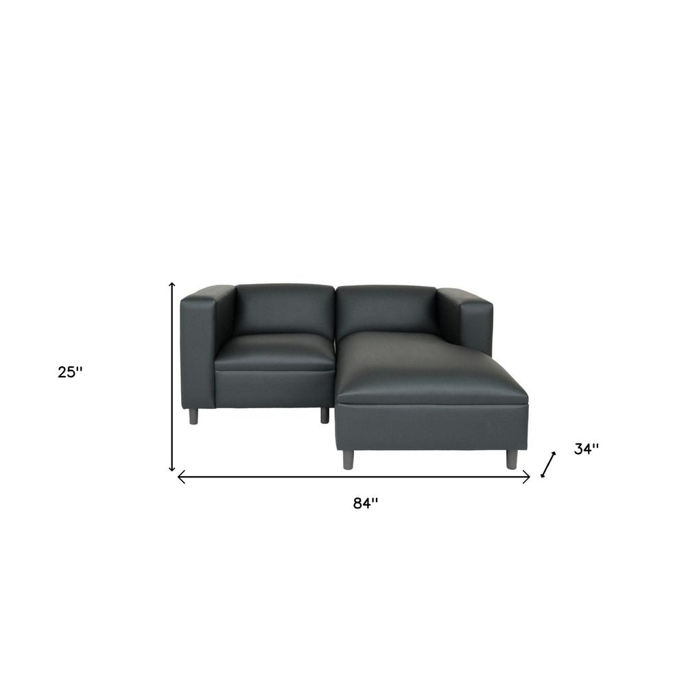 84" Black Faux Leather Sofa Chaise. Picture 5