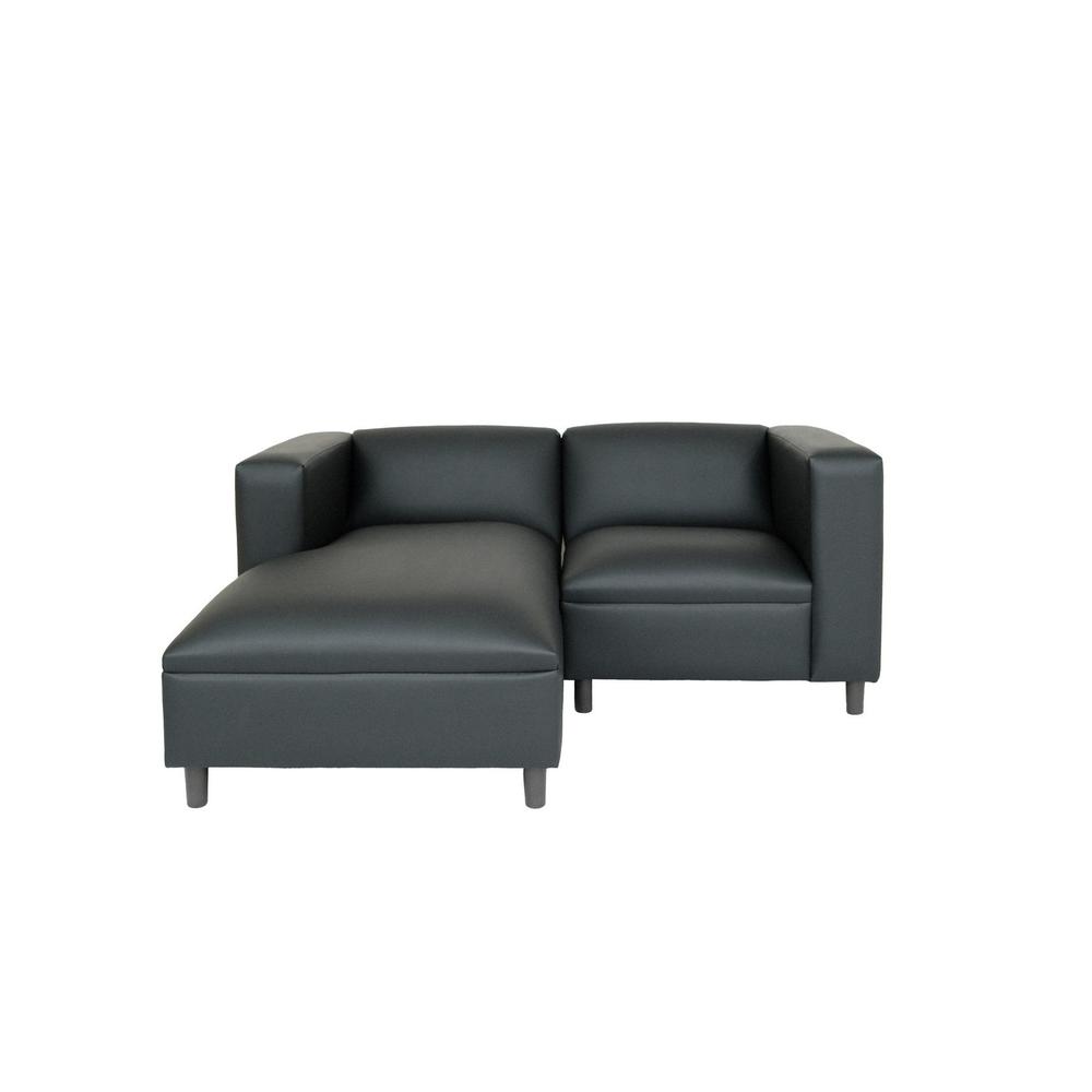 84" Black Faux Leather Sofa Chaise. Picture 4