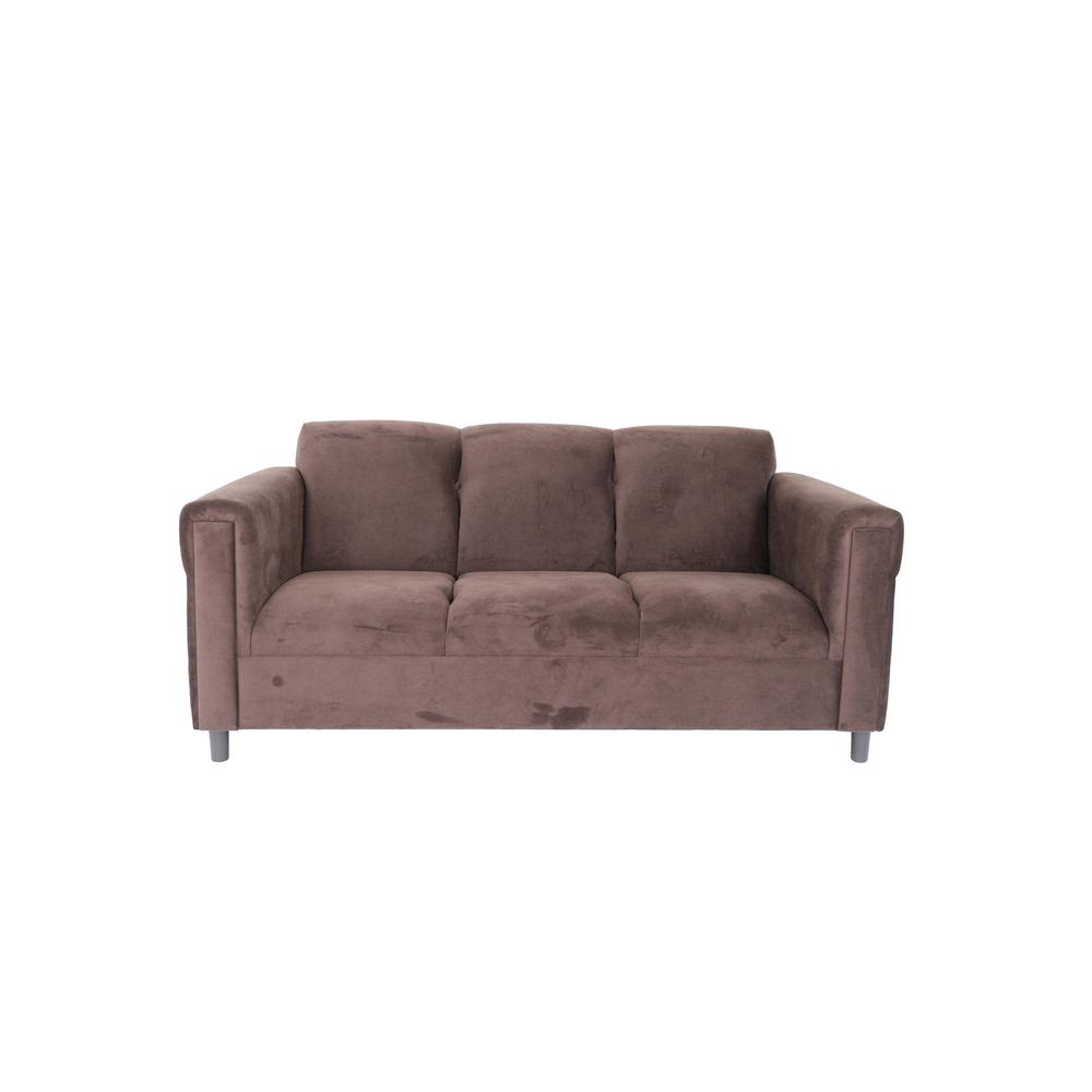 72" Dark Brown Suede And Black Sofa. Picture 1