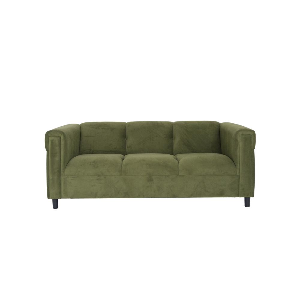 72" Moss Green Suede And Black Sofa. Picture 1