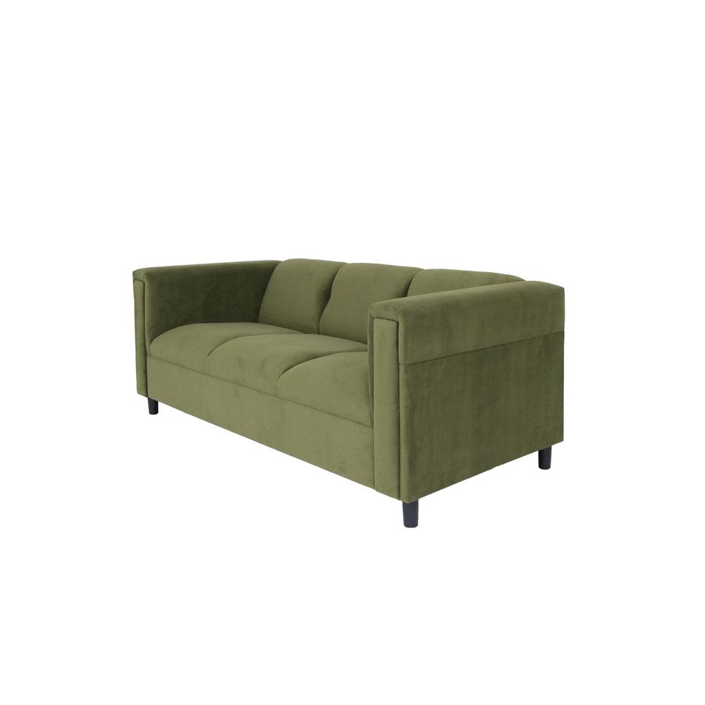 72" Moss Green Suede And Black Sofa. Picture 3