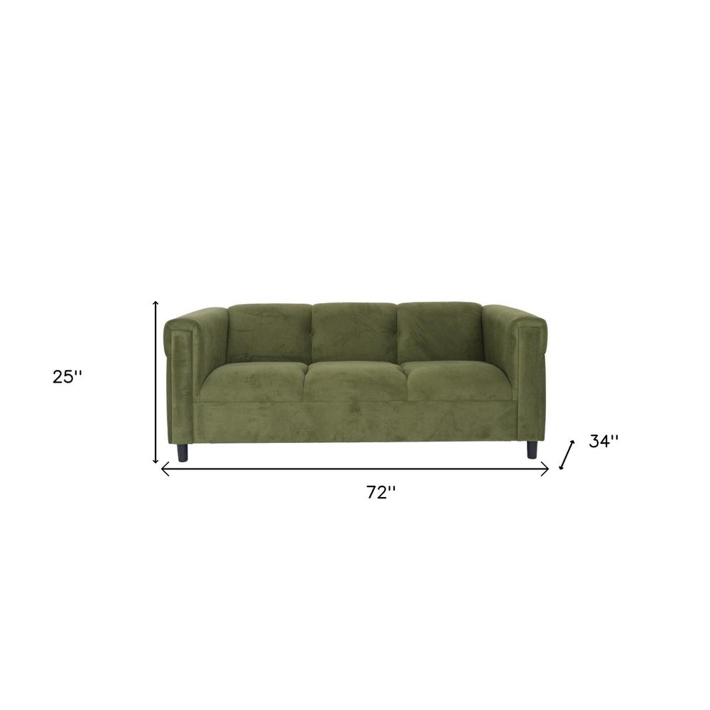 72" Moss Green Suede And Black Sofa. Picture 5