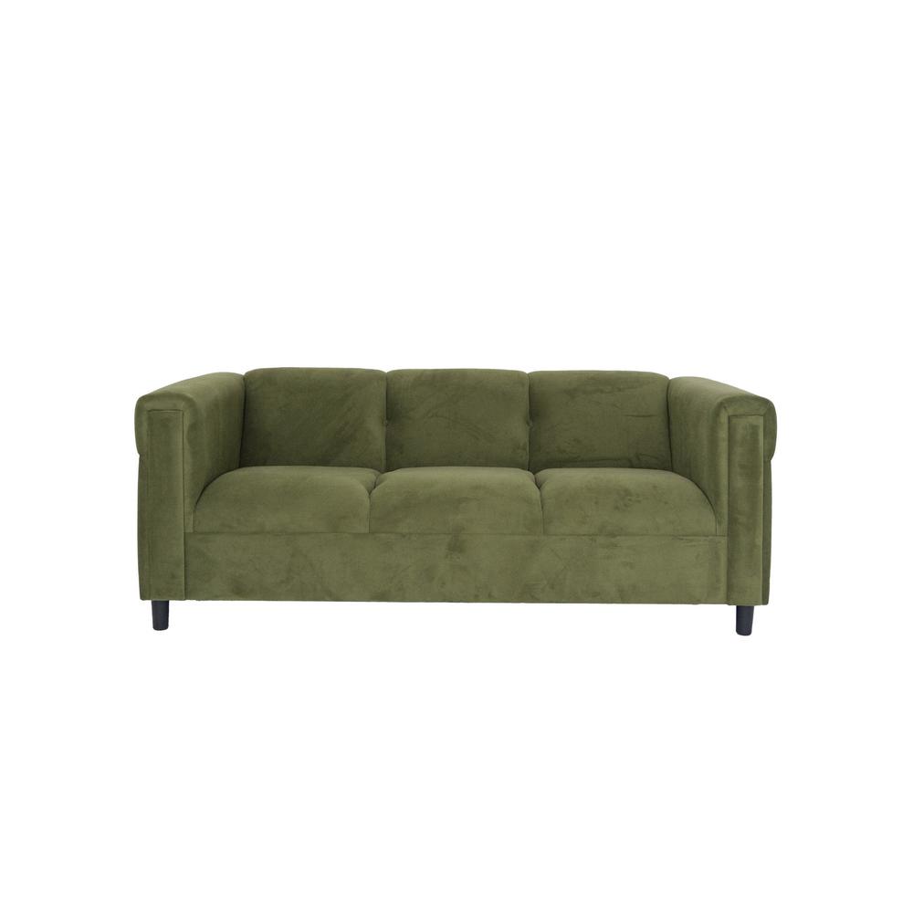 72" Moss Green Suede And Black Sofa. Picture 4