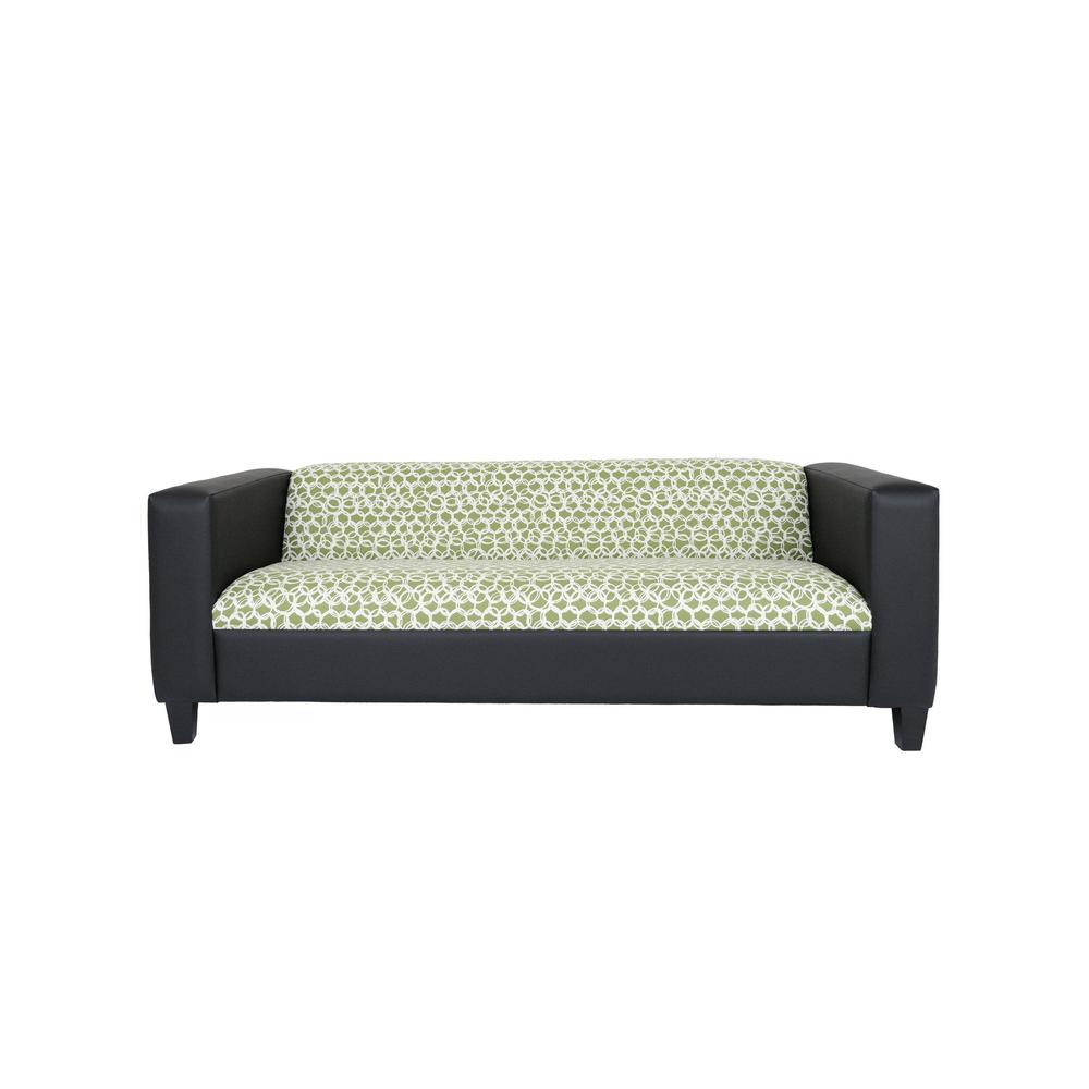 84" Green and White Faux Leather And Black Geometric Sofa. Picture 4