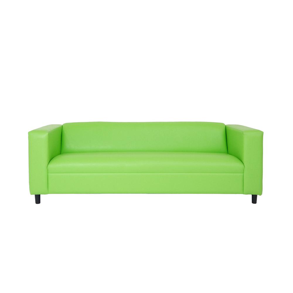 84" Green Faux Leather And Black Sofa. Picture 3