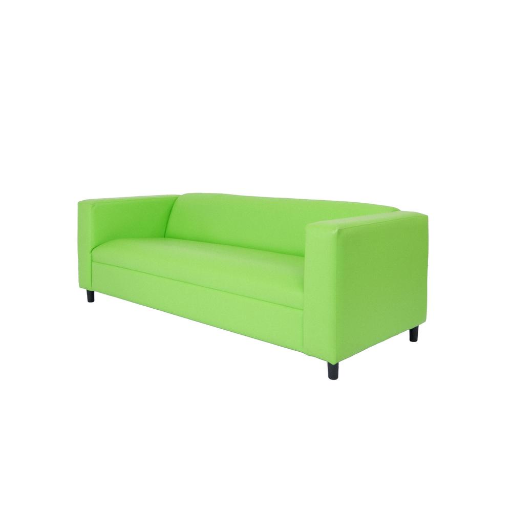 84" Green Faux Leather And Black Sofa. Picture 1