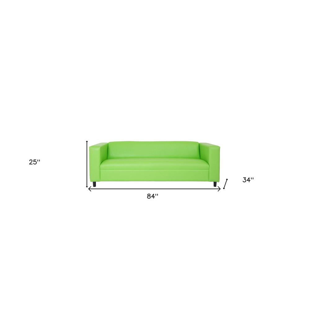 84" Green Faux Leather And Black Sofa. Picture 5