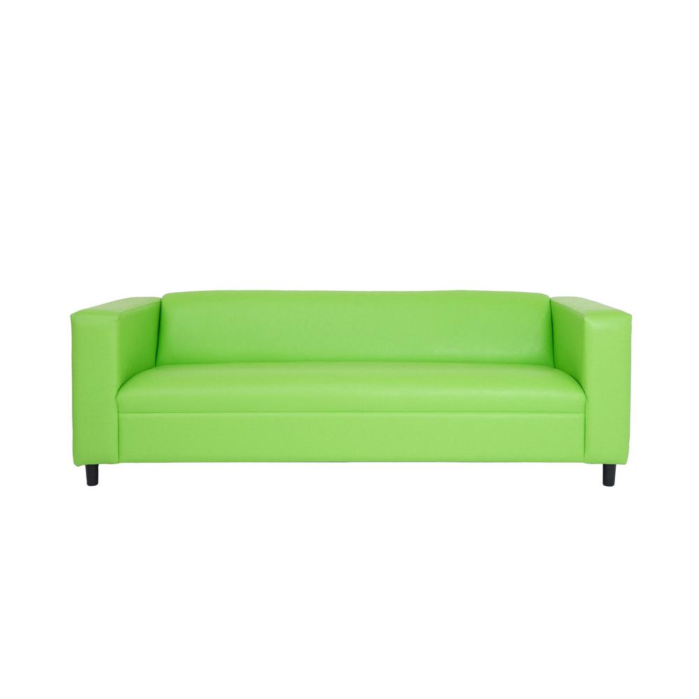 84" Green Faux Leather And Black Sofa. Picture 4