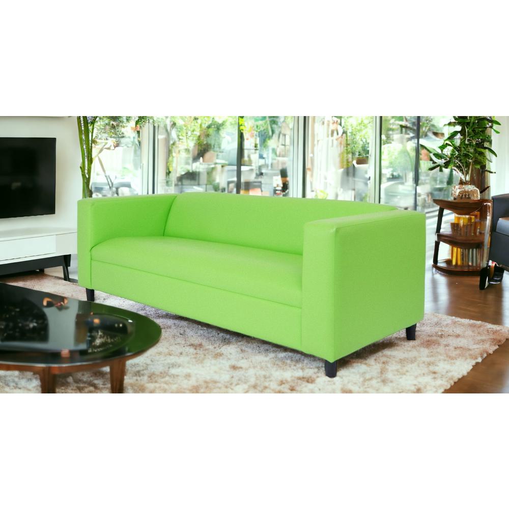 84" Green Faux Leather And Black Sofa. Picture 2