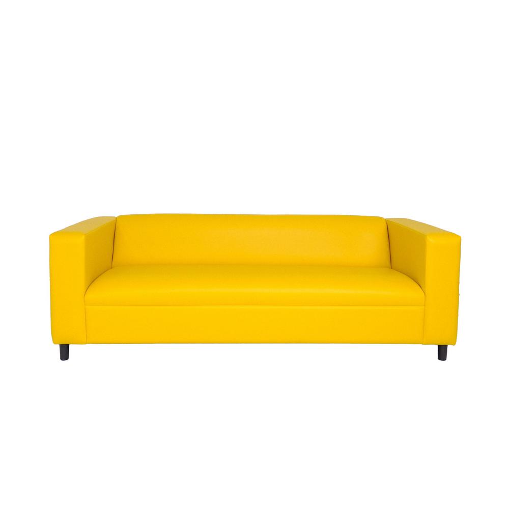84" Yellow Faux Leather And Black Sofa. Picture 1