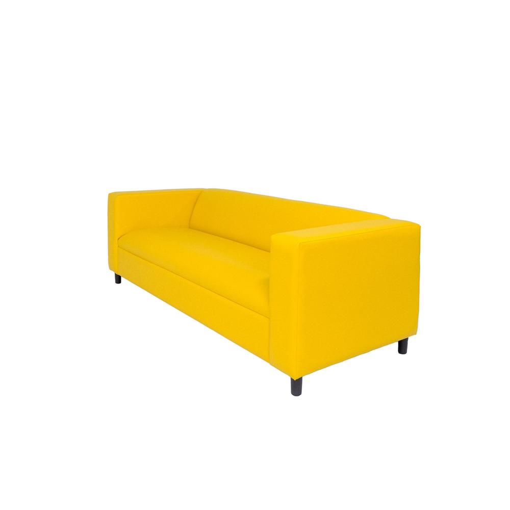 84" Yellow Faux Leather And Black Sofa. Picture 3