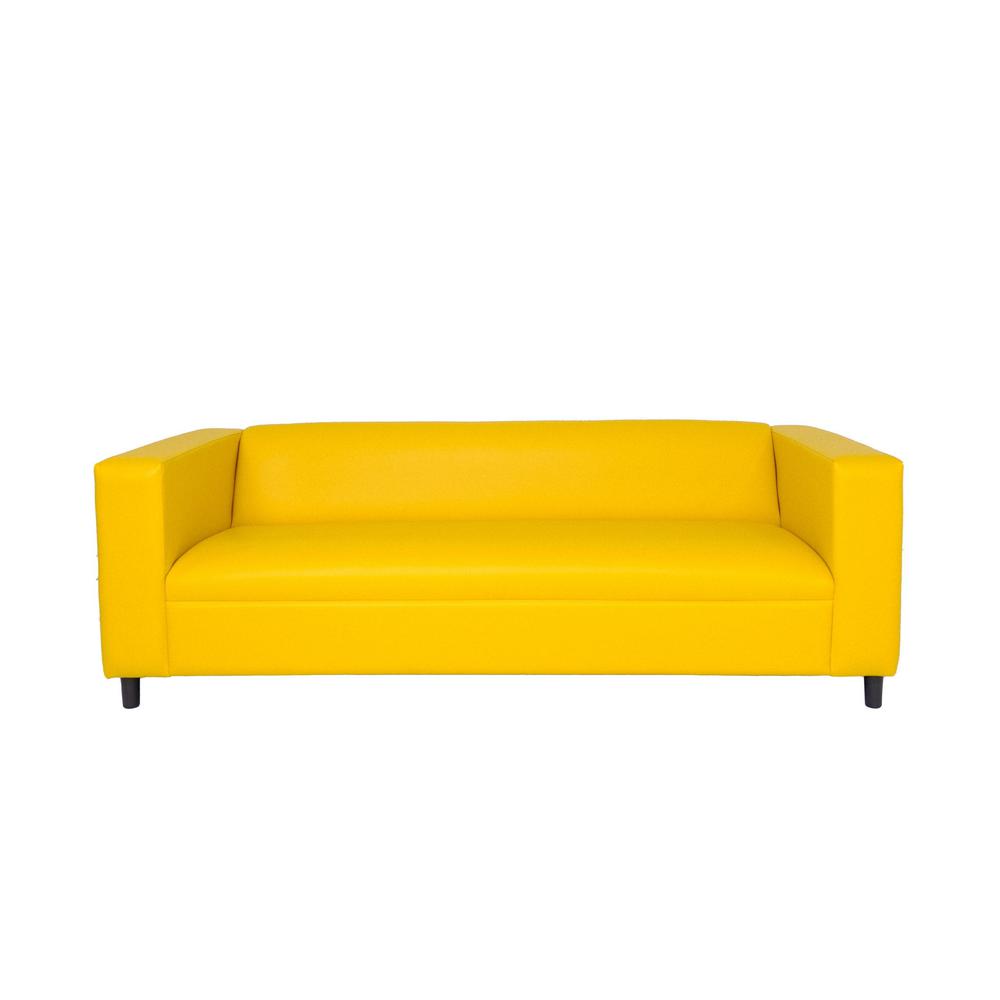 84" Yellow Faux Leather And Black Sofa. Picture 4