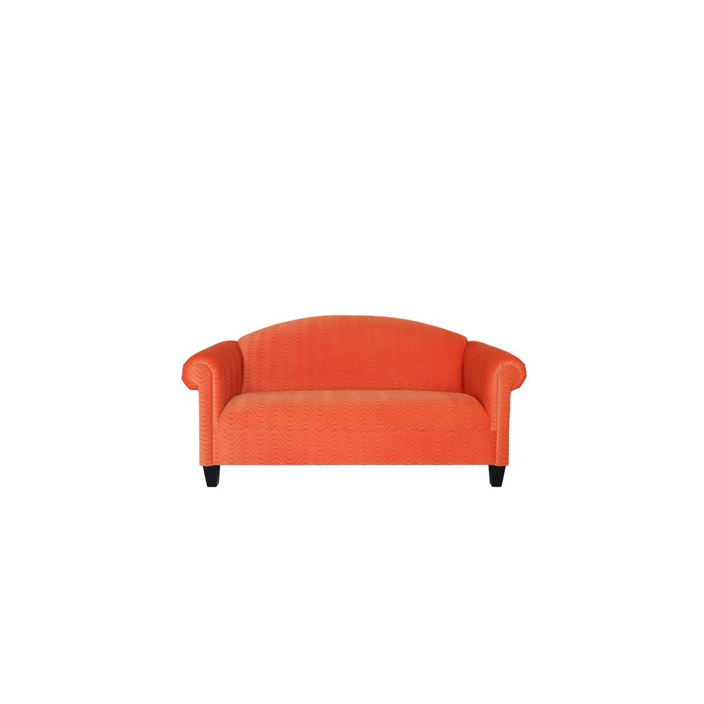 84" Orange Velvet And Black Sofa. Picture 1