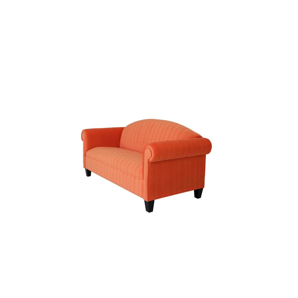 84" Orange Velvet And Black Sofa. Picture 3