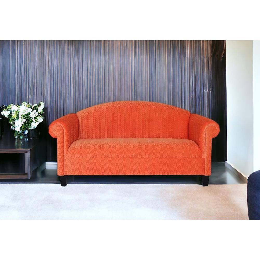 84" Orange Velvet And Black Sofa. Picture 2