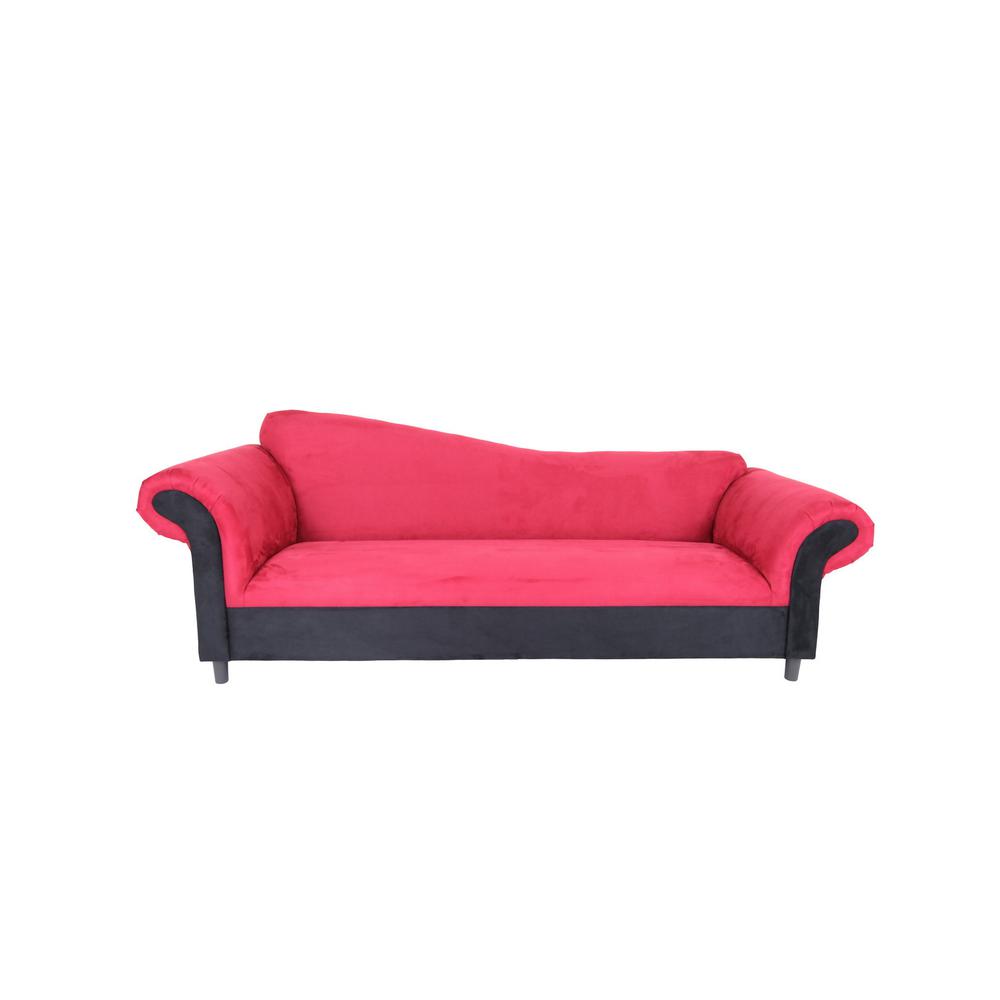 98" Red Velvet And Black Settee. Picture 1