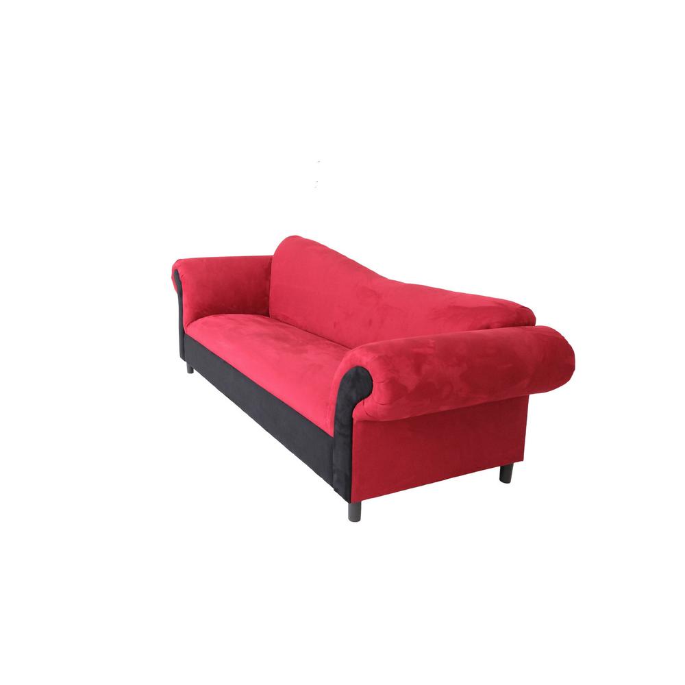 98" Red Velvet And Black Settee. Picture 3