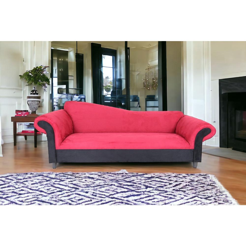 98" Red Velvet And Black Settee. Picture 2