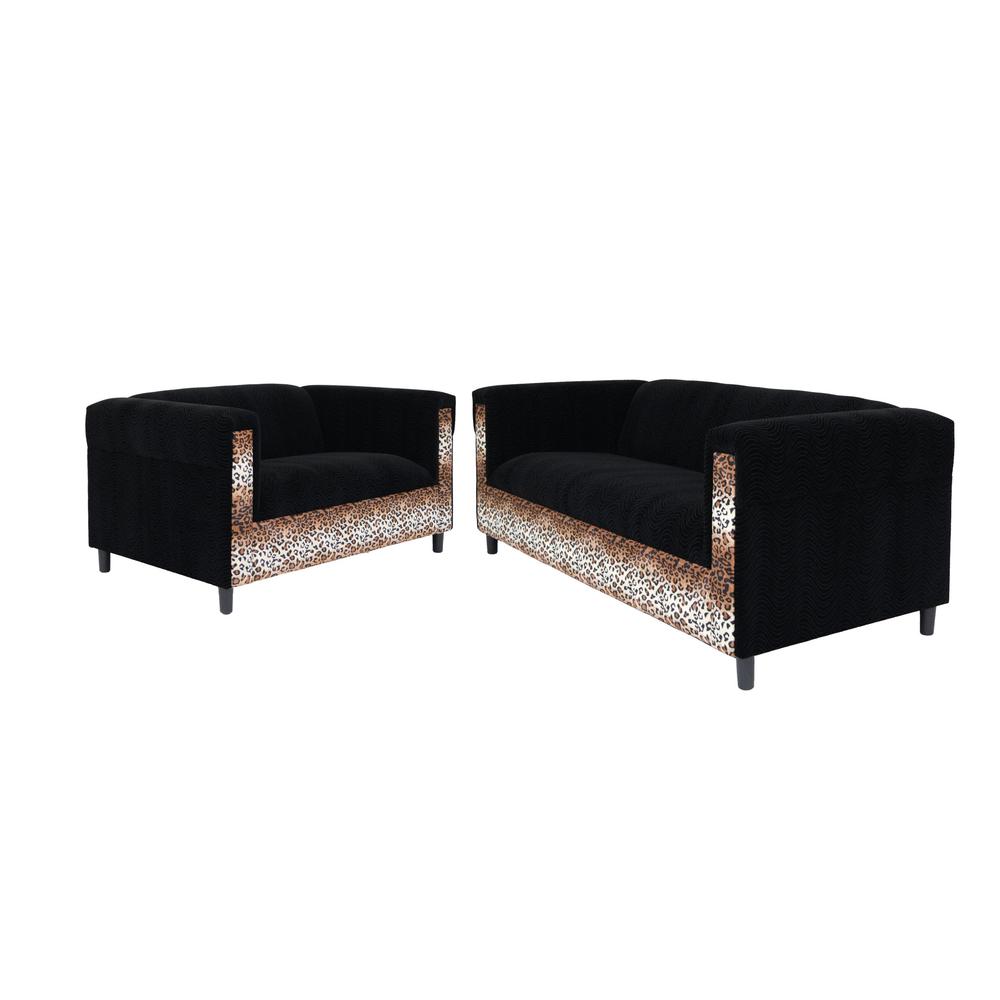 Two Piece  Leopard and Black Five Person Seating Set. Picture 1