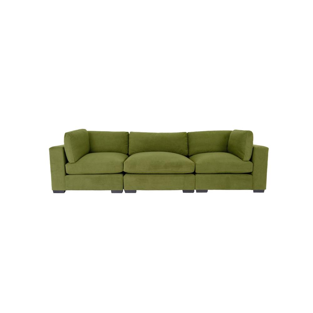 126" Moss Green Microfiber And Dark Brown Sofa. Picture 2