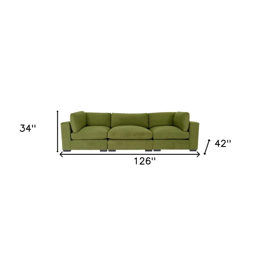 126" Moss Green Microfiber And Dark Brown Sofa. Picture 4