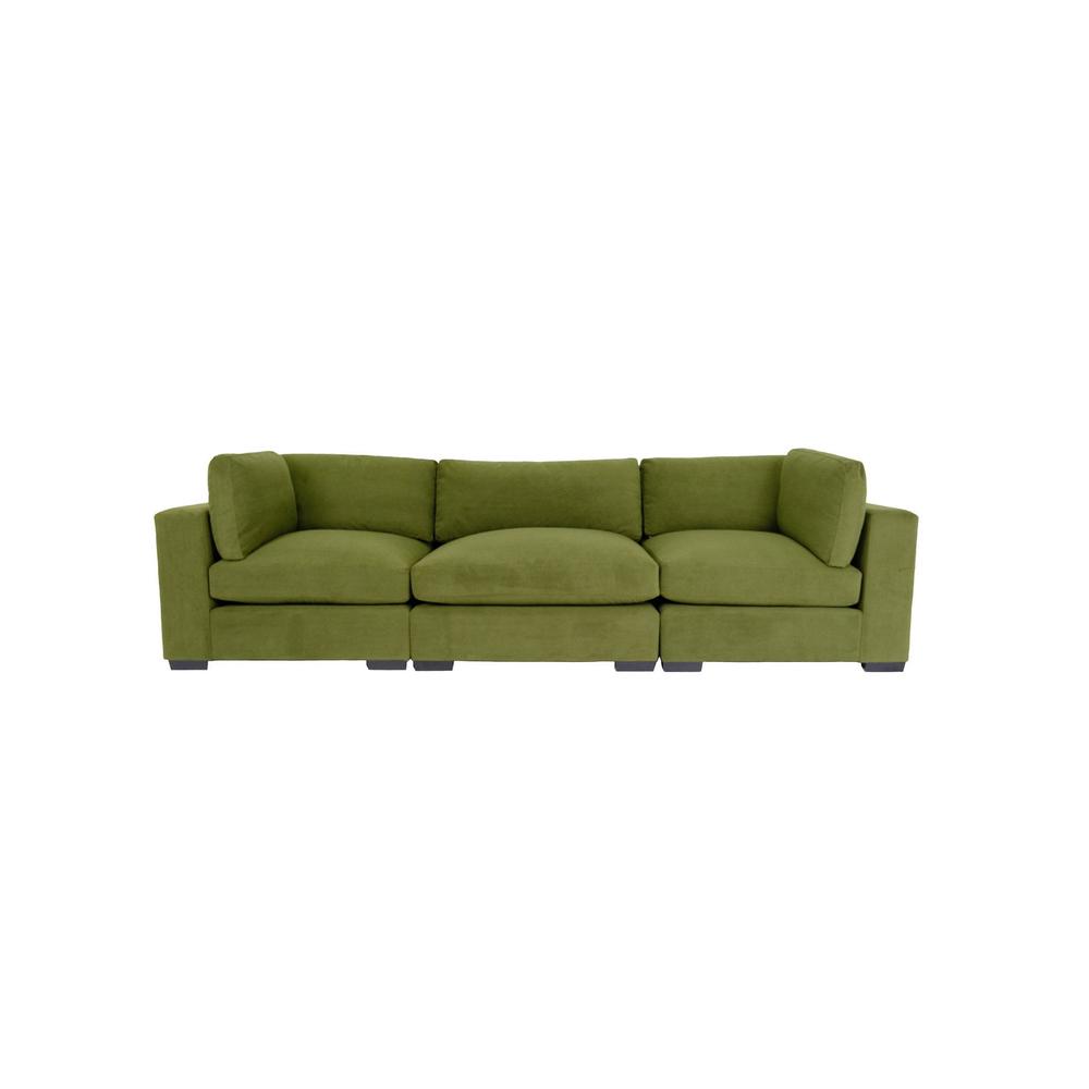 126" Moss Green Microfiber And Dark Brown Sofa. Picture 3