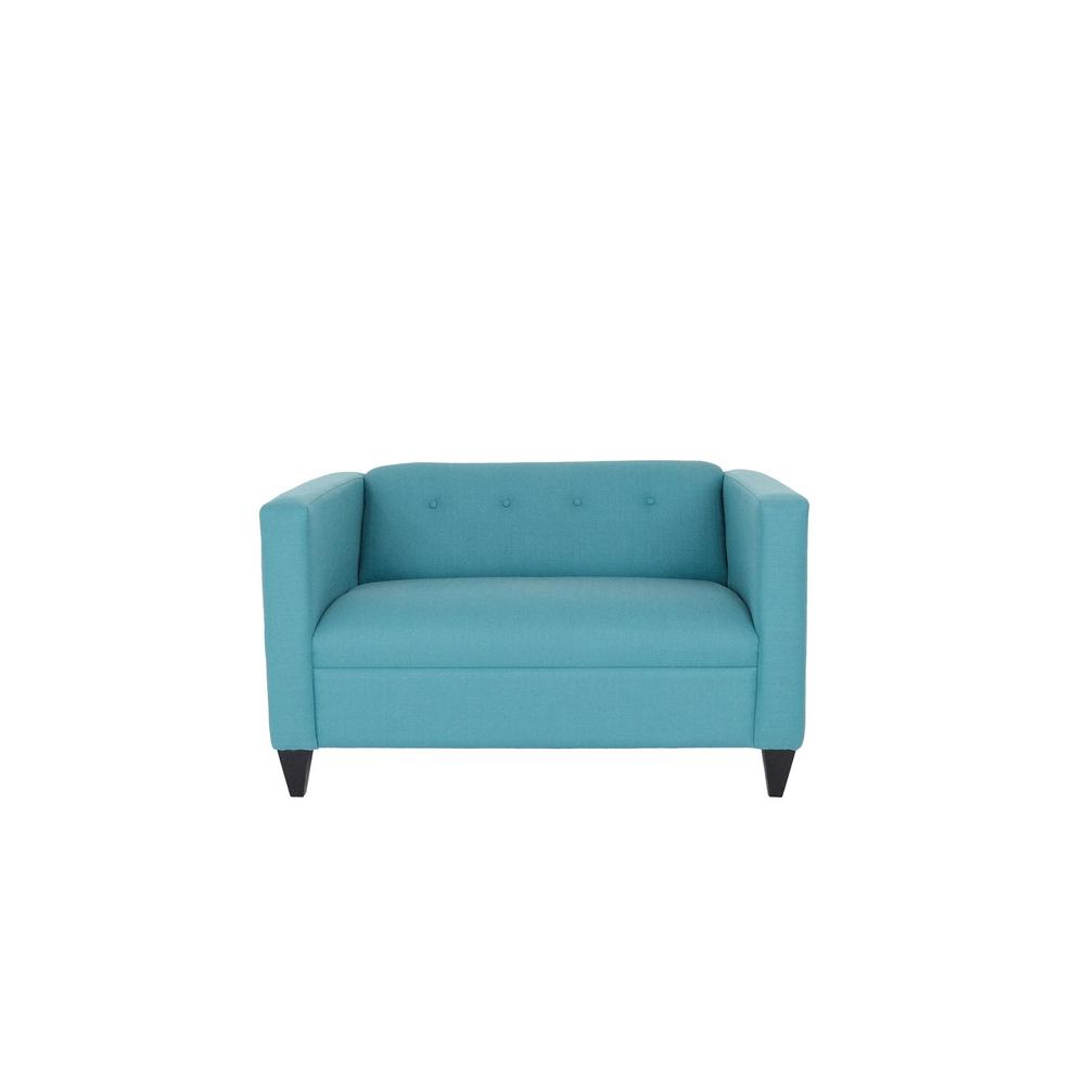 50" Teal Blue Dark Brown Polyester Blend Love Seat. Picture 1