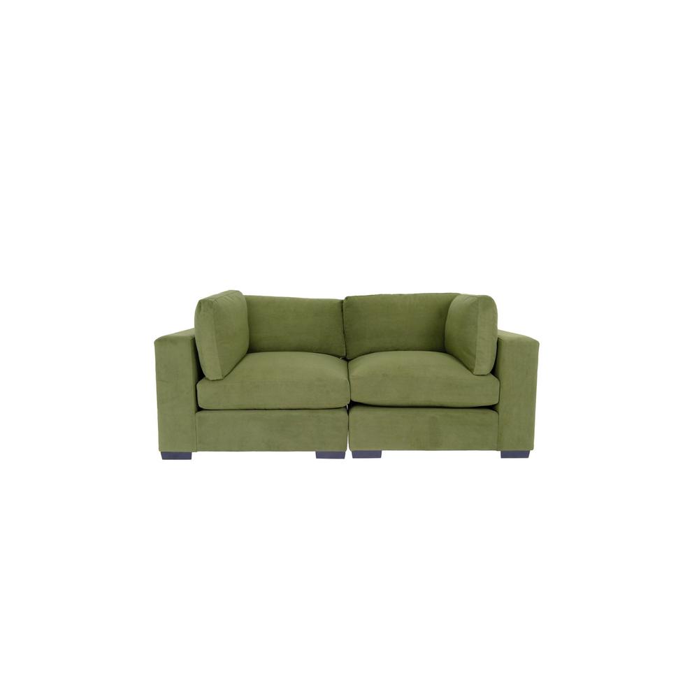 84" Forest Green and Dark Brown Love Seat. Picture 1