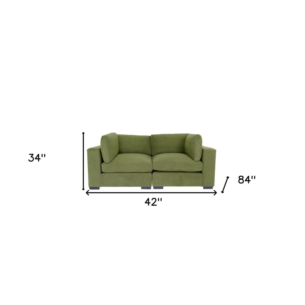 84" Forest Green and Dark Brown Love Seat. Picture 4