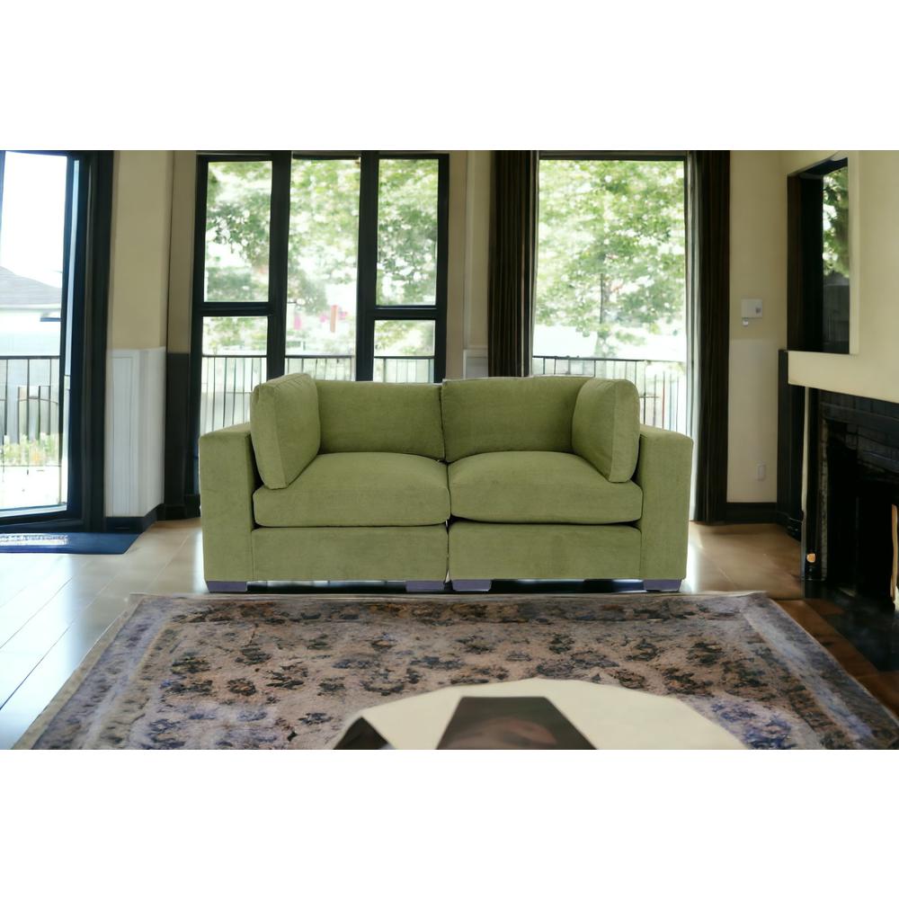 84" Forest Green and Dark Brown Love Seat. Picture 5