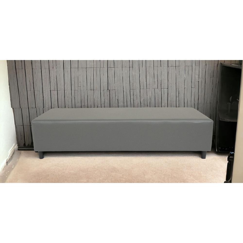 72" Gray and Black Upholstered Genuine Leather Bench. Picture 3
