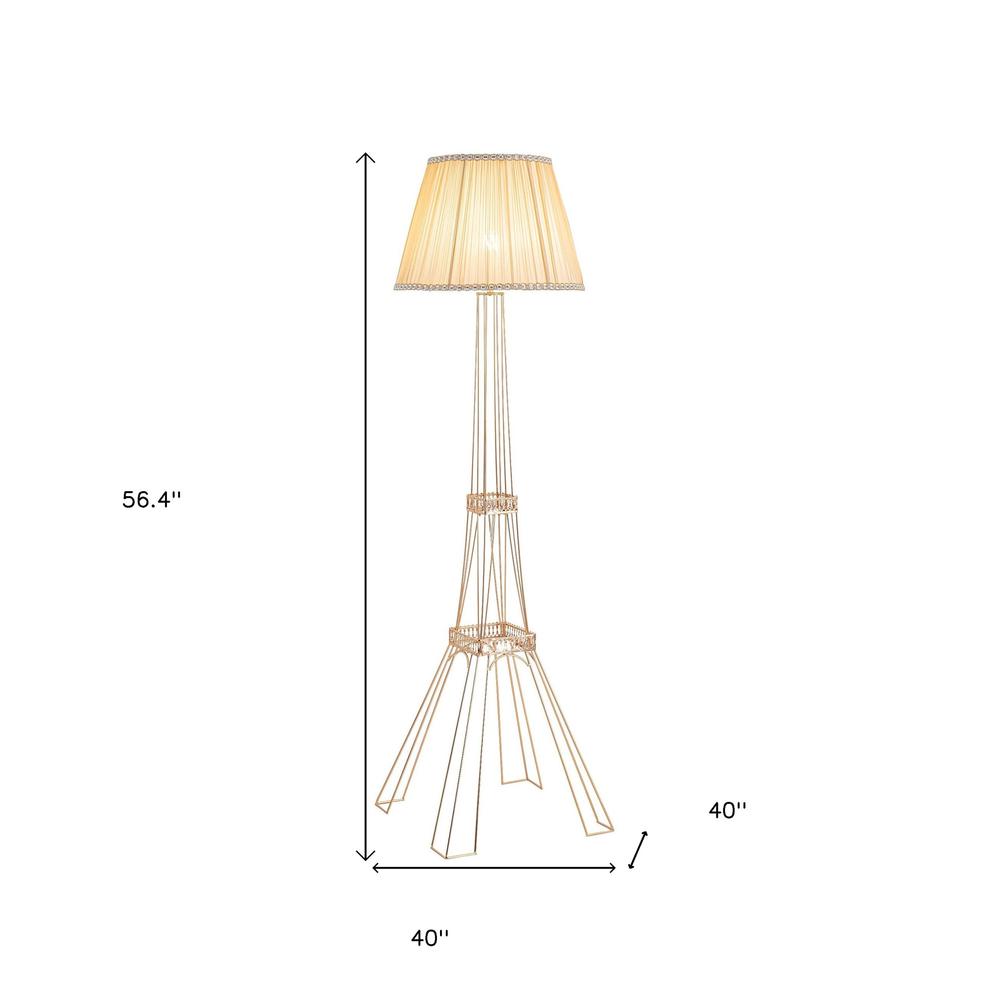 56" Brass LED Light Changing Eiffel Tower Floor Lamp With Ivory Shade. Picture 5