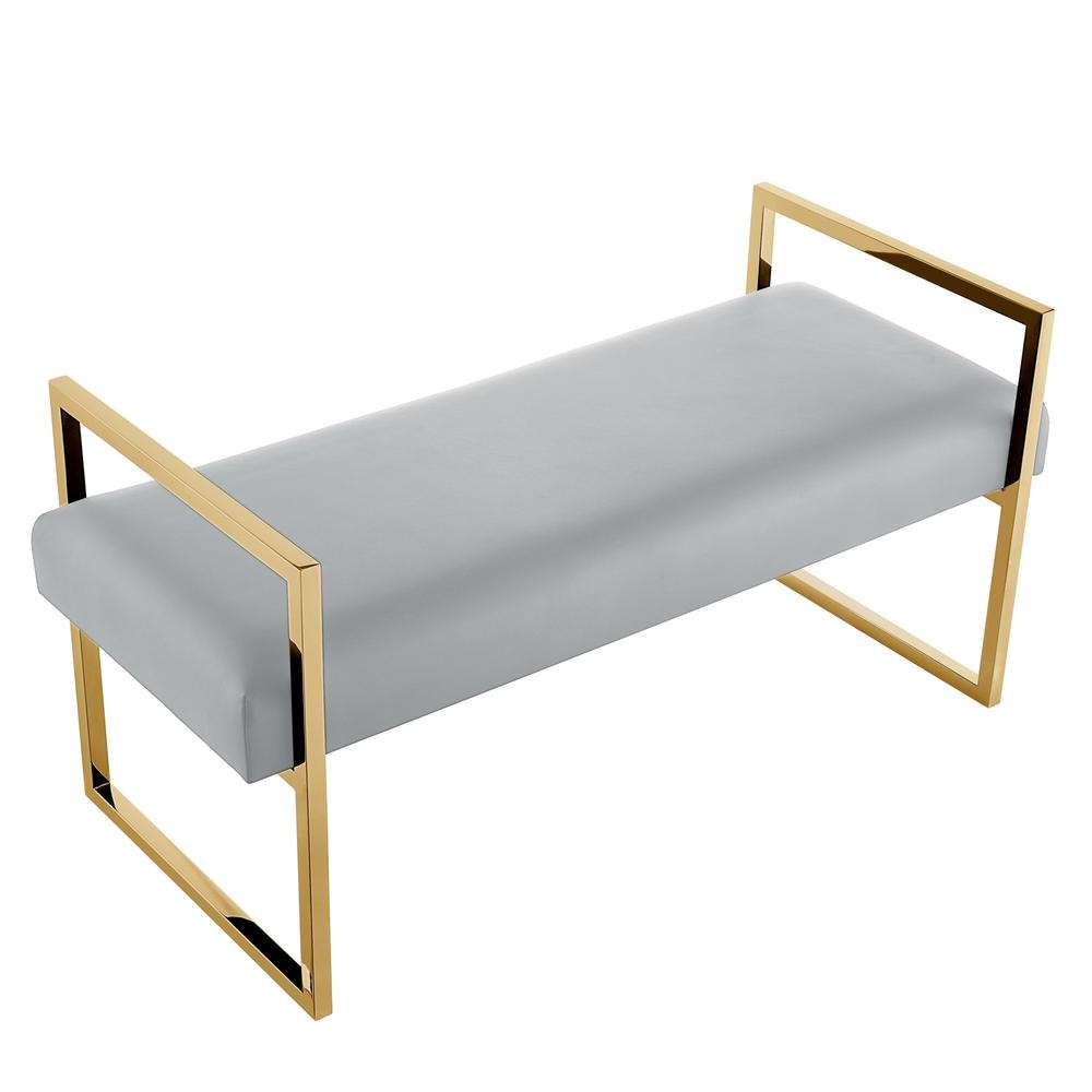 48" Gray and Gold Upholstered PU Leather Bench. Picture 5