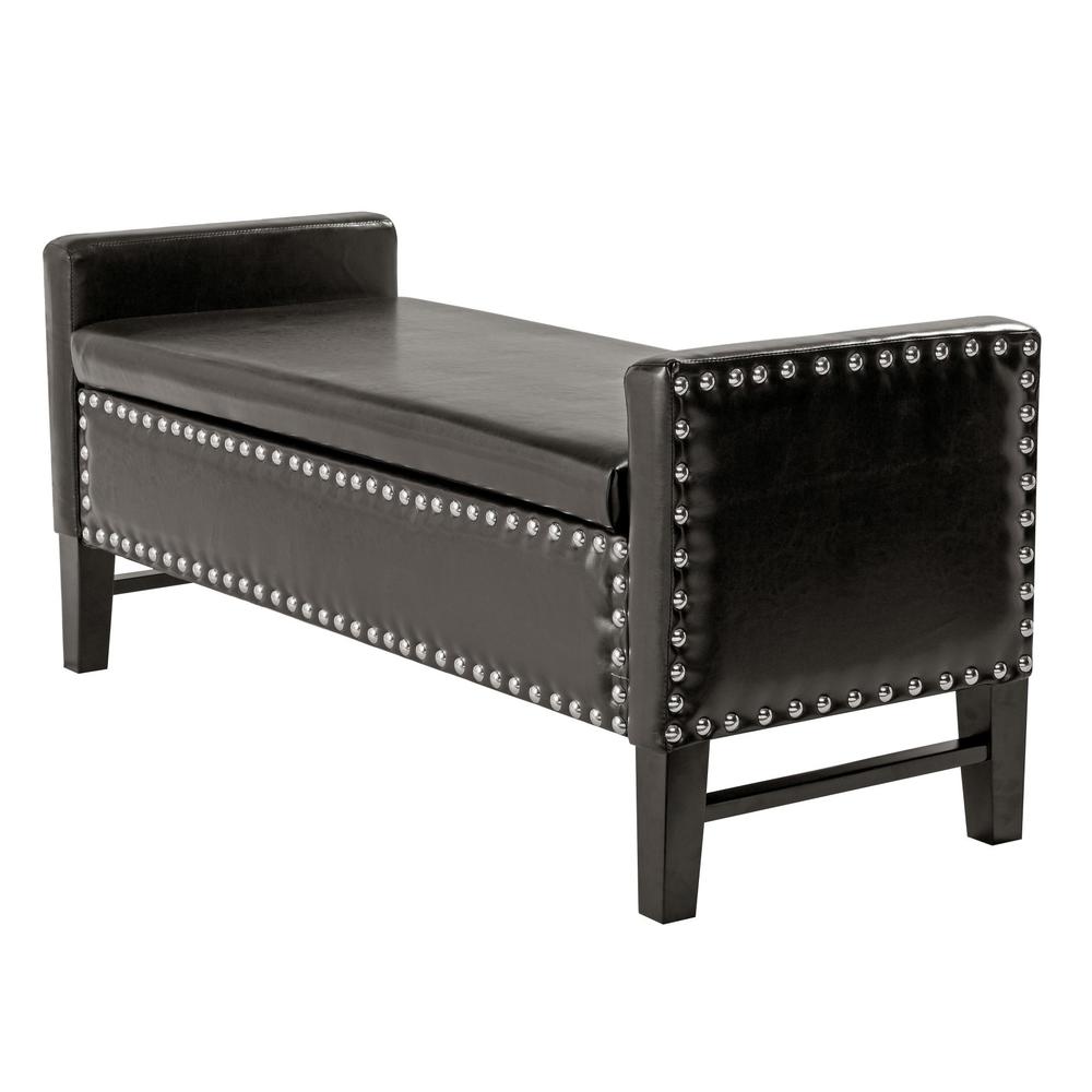 50" Espresso Upholstered PU Leather Bench with Flip top, Shoe Storage. Picture 1