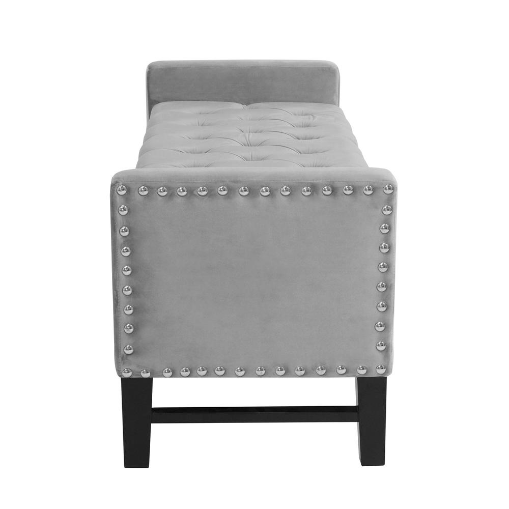 50" Light Gray and Black Upholstered Velvet Bench with Flip top, Shoe Storage. Picture 5