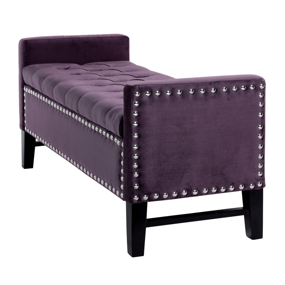 50" Plum and Black Upholstered Velvet Bench with Flip top, Shoe Storage. Picture 1