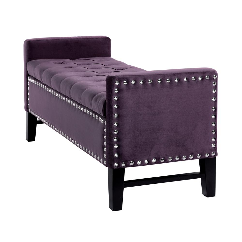 50" Plum and Black Upholstered Velvet Bench with Flip top, Shoe Storage. Picture 3