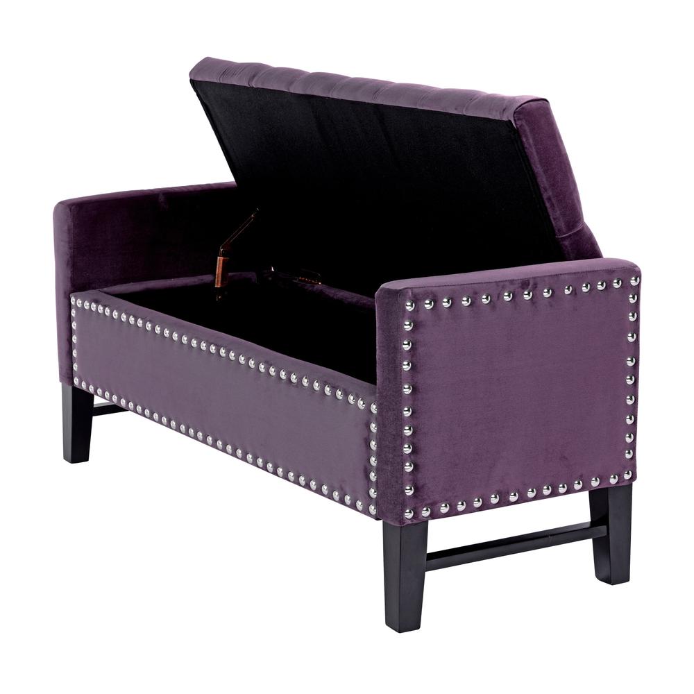 50" Plum and Black Upholstered Velvet Bench with Flip top, Shoe Storage. Picture 4