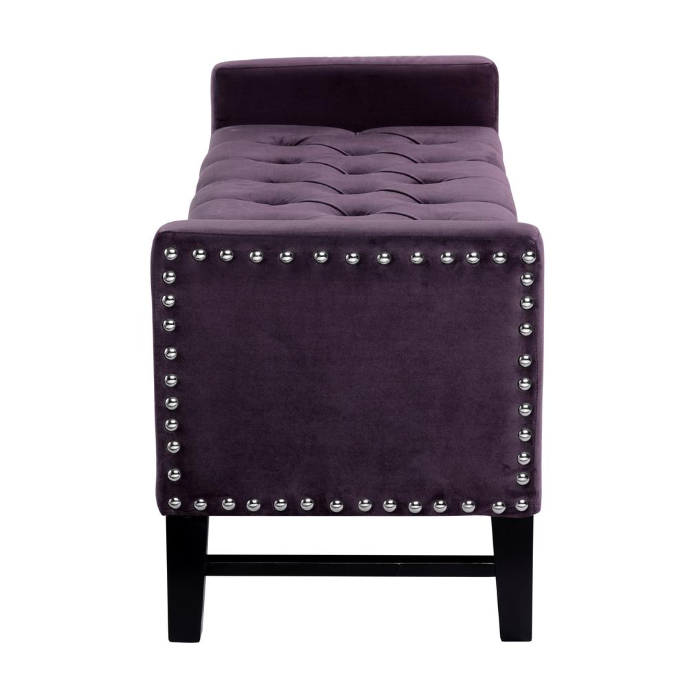 50" Plum and Black Upholstered Velvet Bench with Flip top, Shoe Storage. Picture 6
