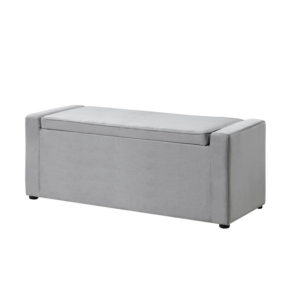47" Gray and Black Upholstered Velvet Bench with Flip top, Shoe Storage. Picture 5