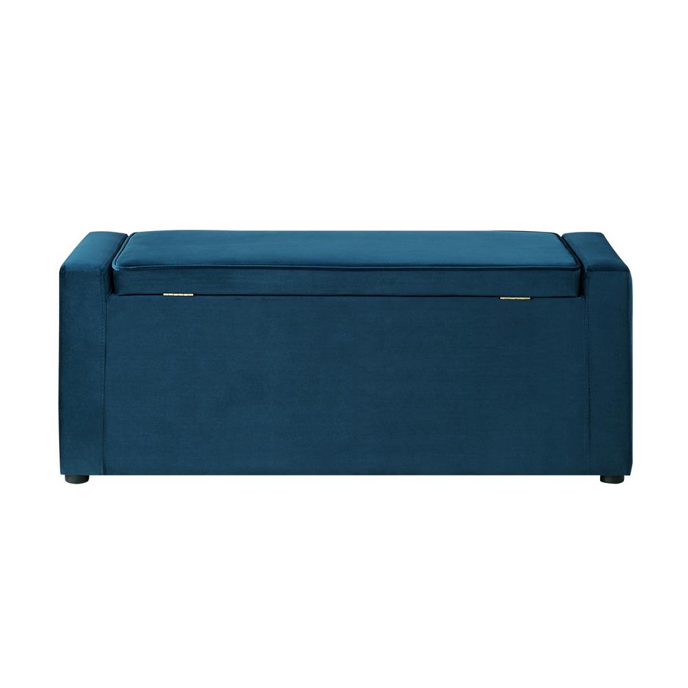 47" Navy Blue and Black Upholstered Velvet Bench with Flip top, Shoe Storage. Picture 7