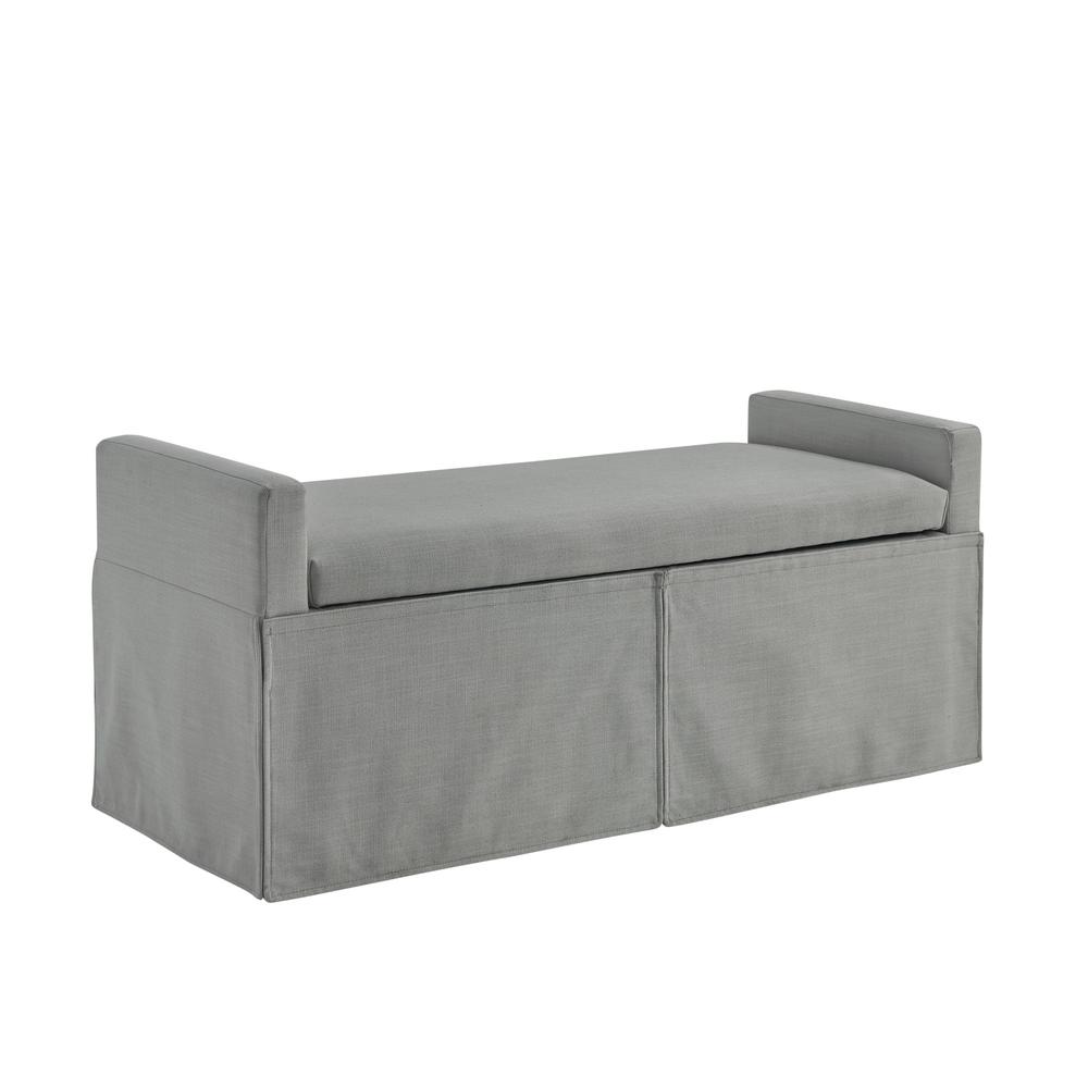 50" Light Gray Upholstered Linen Bench with Flip top, Shoe Storage. Picture 1